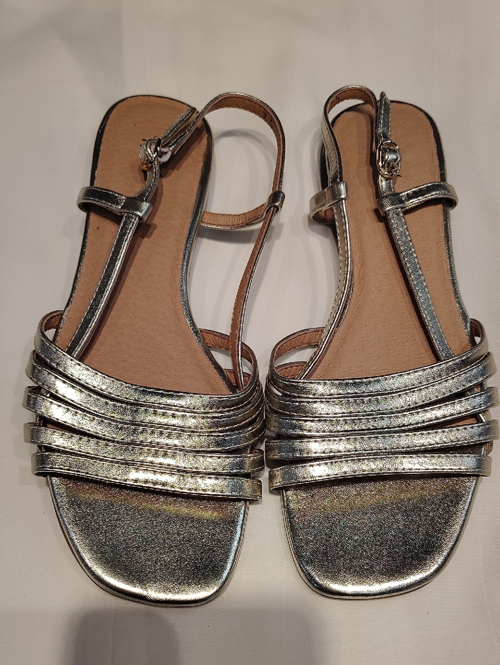 J. Jill Silver Metallic Strappy Flat Sandals